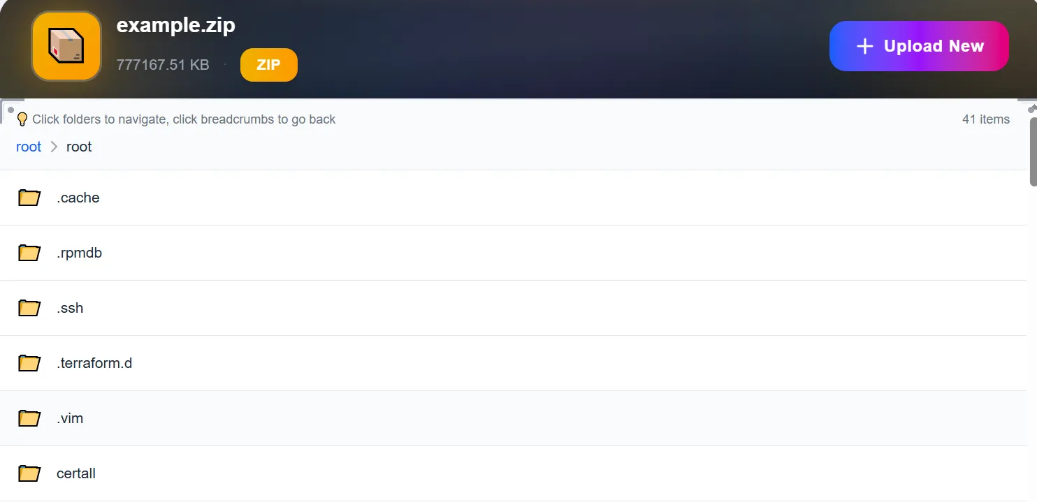 ZIP file contents viewed online